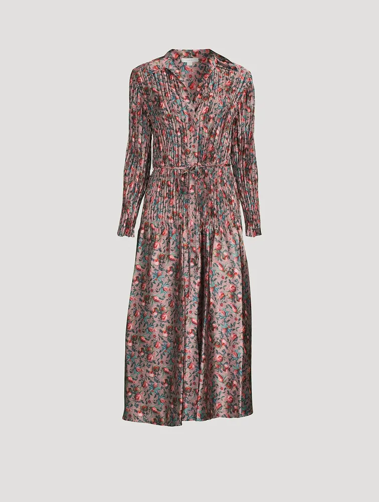 Berry Blooms Pleated Midi Shirt Dress