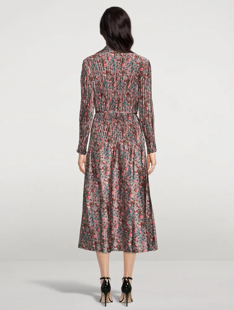 Berry Blooms Pleated Midi Shirt Dress