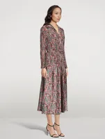 Berry Blooms Pleated Midi Shirt Dress