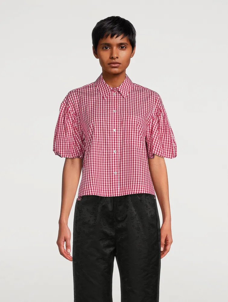 Puff-Sleeve Shirt Gingham Print