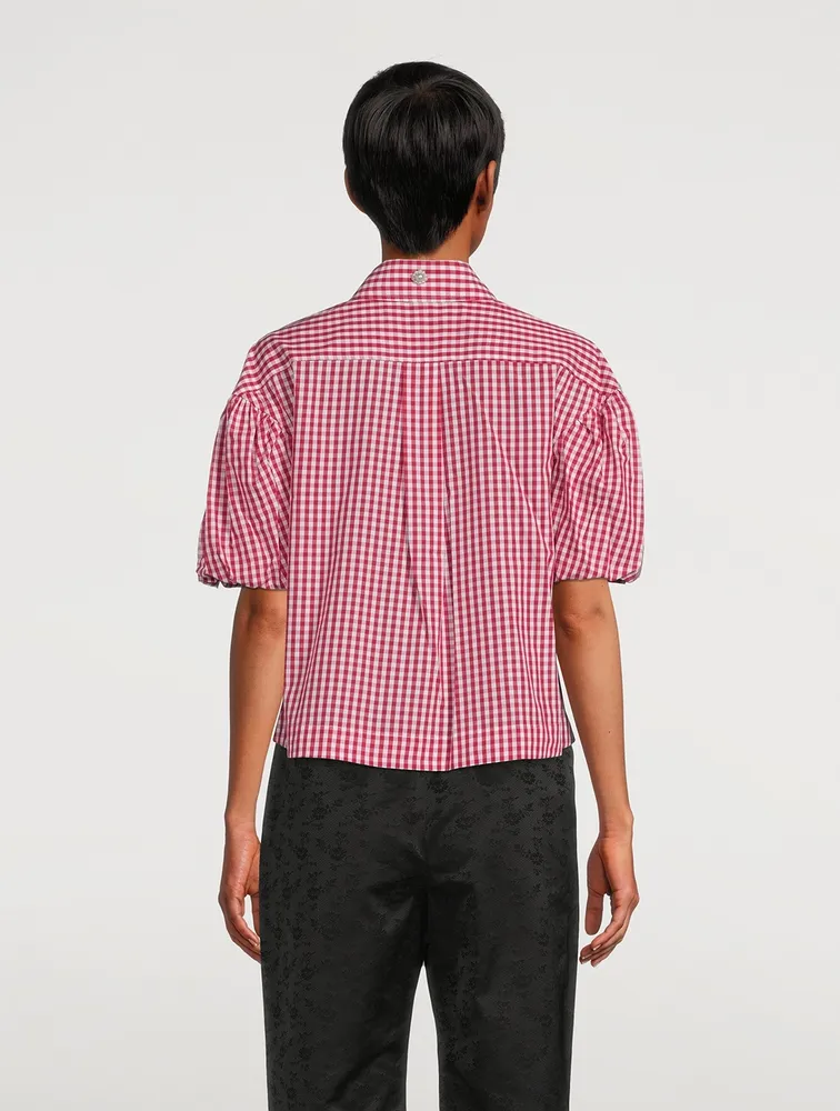 Puff-Sleeve Shirt Gingham Print