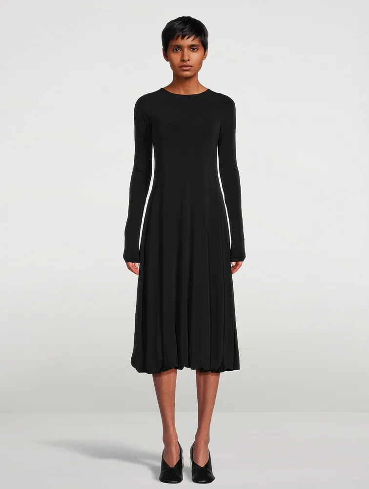 Long-Sleeve Open-Back Midi Dress