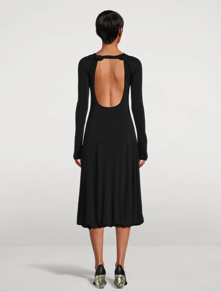 Long-Sleeve Open-Back Midi Dress