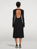 Long-Sleeve Open-Back Midi Dress