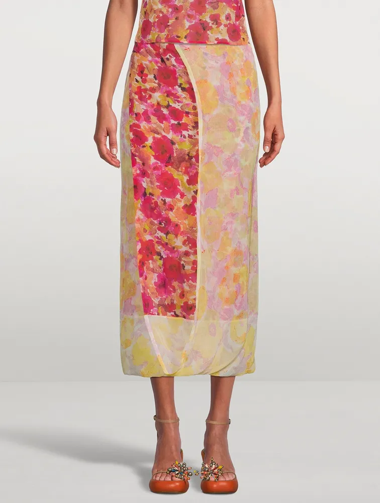 Spa Silk Wrap Skirt Floral Print
