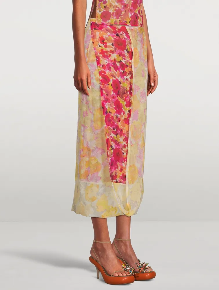 Spa Silk Wrap Skirt Floral Print