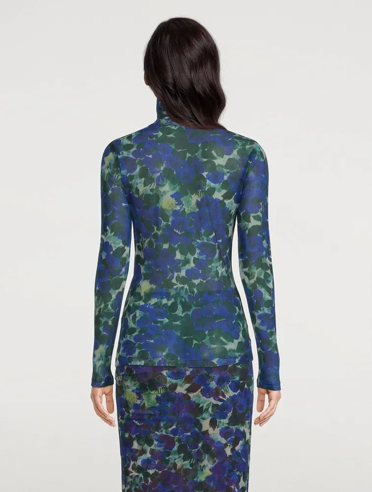 Heyser Mesh Jersey Turtleneck Floral Print