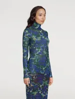 Heyser Mesh Jersey Turtleneck Floral Print