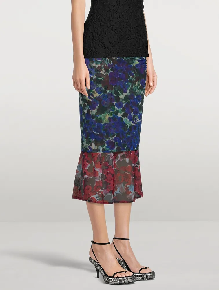 Hemoa Mesh Jersey Midi Skirt Floral Print
