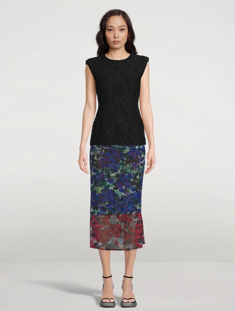 Hemoa Mesh Jersey Midi Skirt Floral Print