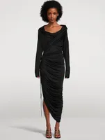 Asymmetric Draped Jersey Midi Dress