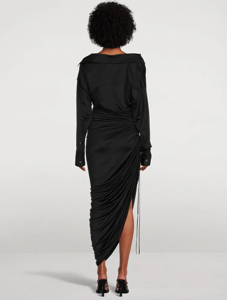 Asymmetric Draped Jersey Midi Dress