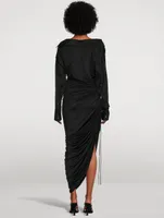 Asymmetric Draped Jersey Midi Dress