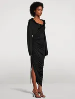 Asymmetric Draped Jersey Midi Dress