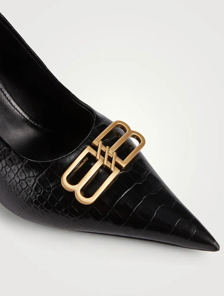 Square Knife BB Croc-Embossed Leather Pumps