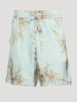 Silk Shorts Leaves Print