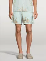 Silk Shorts Leaves Print