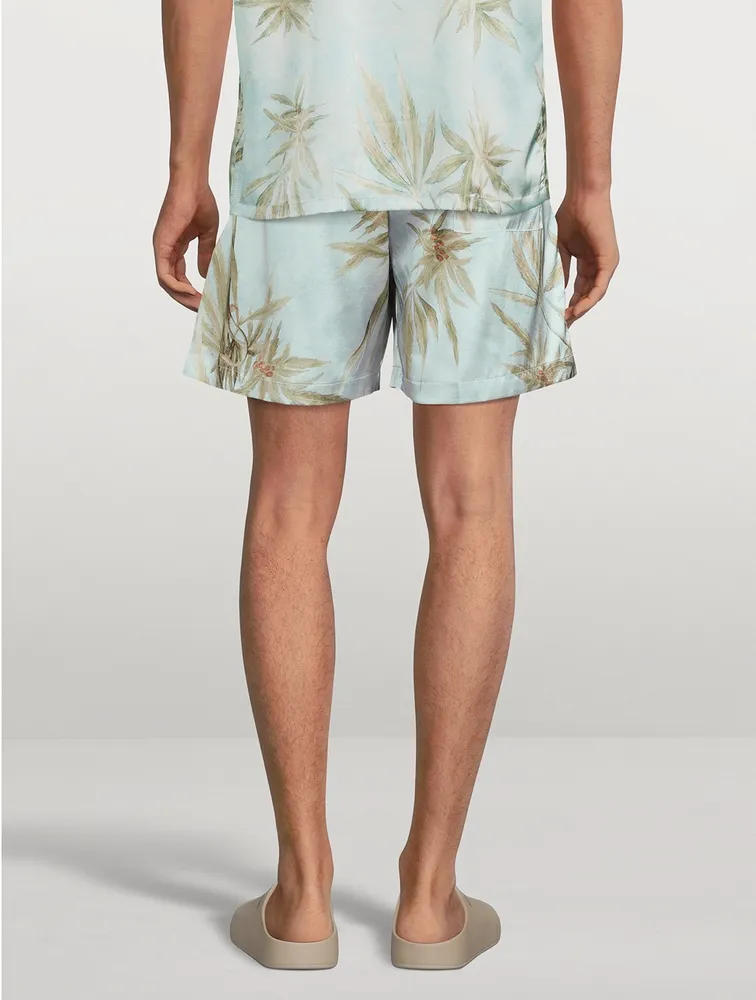 Silk Shorts Leaves Print