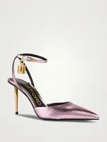 Lizard-Embossed Metallic Leather Pumps With Padlock