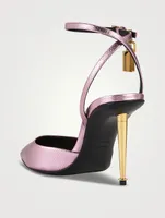 Lizard-Embossed Metallic Leather Pumps With Padlock