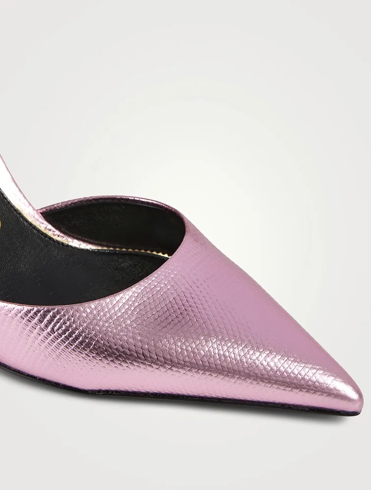 Lizard-Embossed Metallic Leather Pumps With Padlock