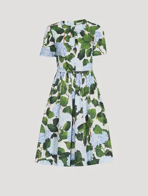Twist-Front Poplin Midi Dress Hydrangea Print