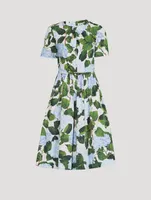 Twist-Front Poplin Midi Dress Hydrangea Print