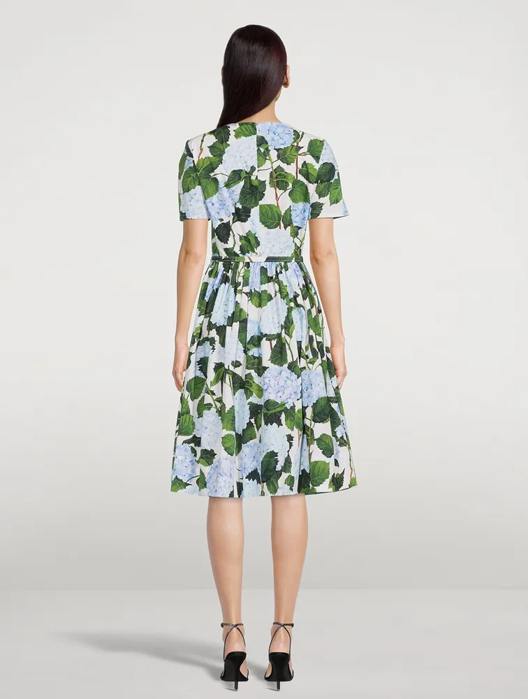 Twist-Front Poplin Midi Dress Hydrangea Print