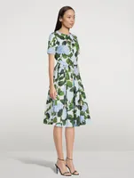 Twist-Front Poplin Midi Dress Hydrangea Print