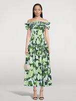 Off-The-Shoulder Poplin Dress Hydrangea Print