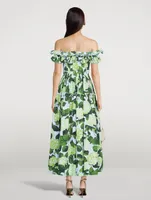 Off-The-Shoulder Poplin Dress Hydrangea Print