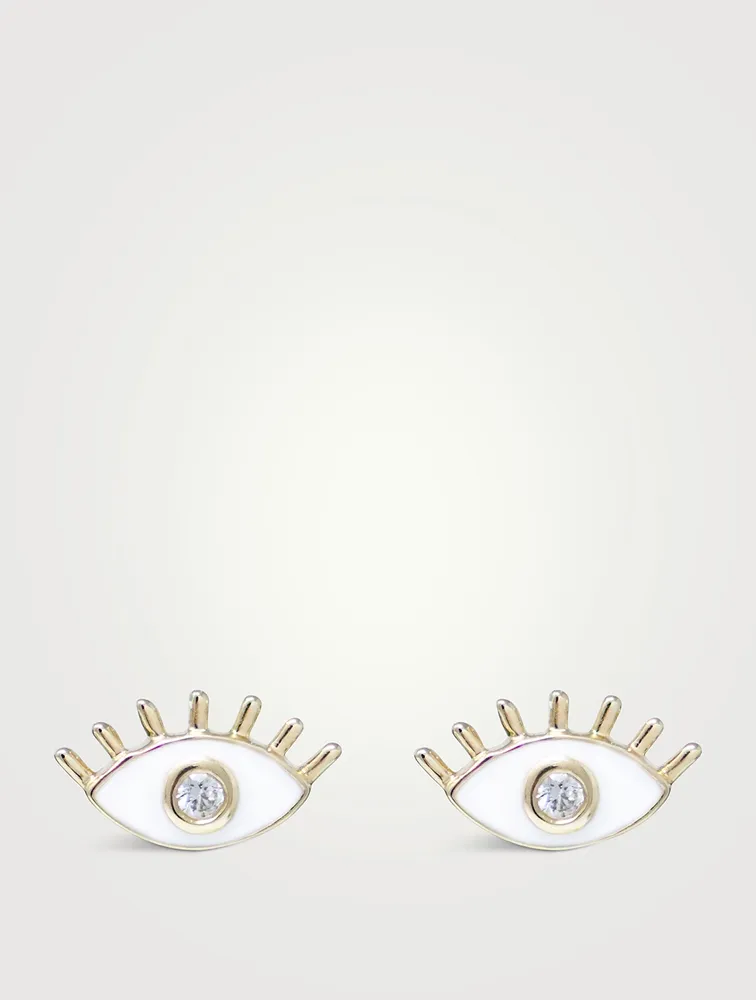 x Mel Soldera 14K Gold Enamel Evil Eye Lash Stud Earrings