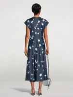 Satin Midi Dress Sea Carnation Print