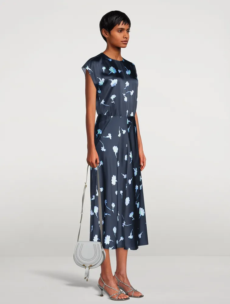 Satin Midi Dress Sea Carnation Print