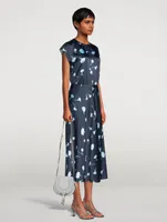 Satin Midi Dress Sea Carnation Print