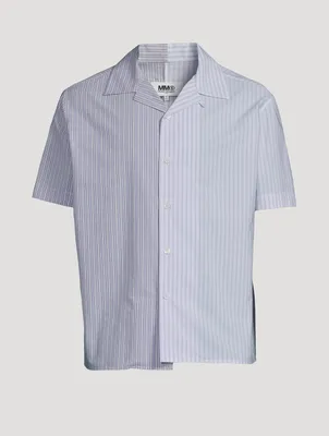 Asymmetric Short-Sleeve Shirt Striped Print