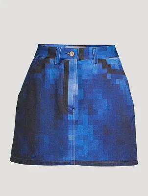 Pixelated Denim Mini Skirt