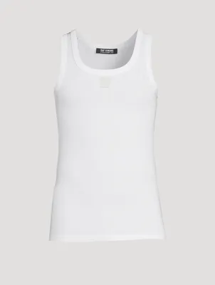 Cotton Tank Top With Leather Patch