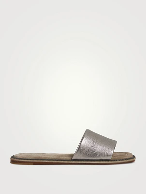Metallic Leather Slide Sandals