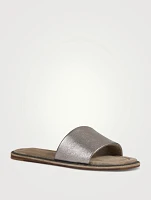 Metallic Leather Slide Sandals