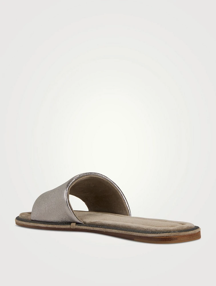 Metallic Leather Slide Sandals