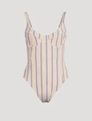 Marine Twin Stripe Rib Balconette One-Piece Swimsuit