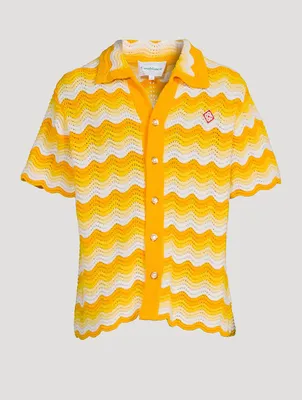 Wavy Gradient Crochet Short-Sleeve Shirt