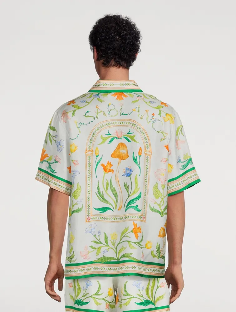 L'Arche Fleurie Silk Short-Sleeve Shirt