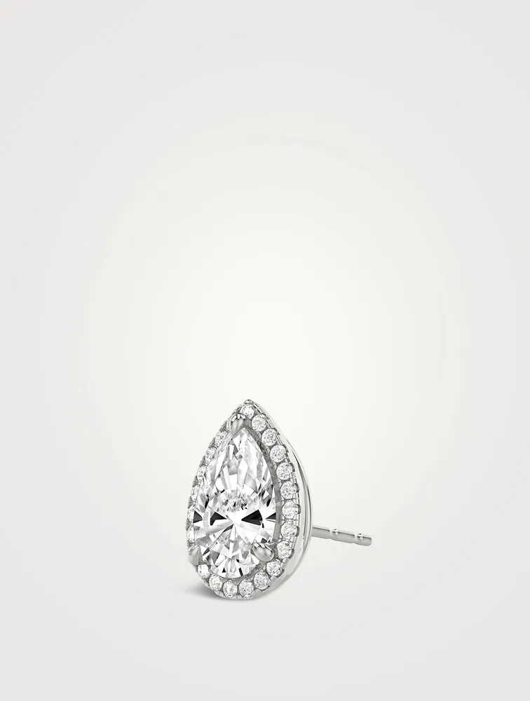 Halo 14K White Gold Pear Lab Grown Diamond Stud Earring