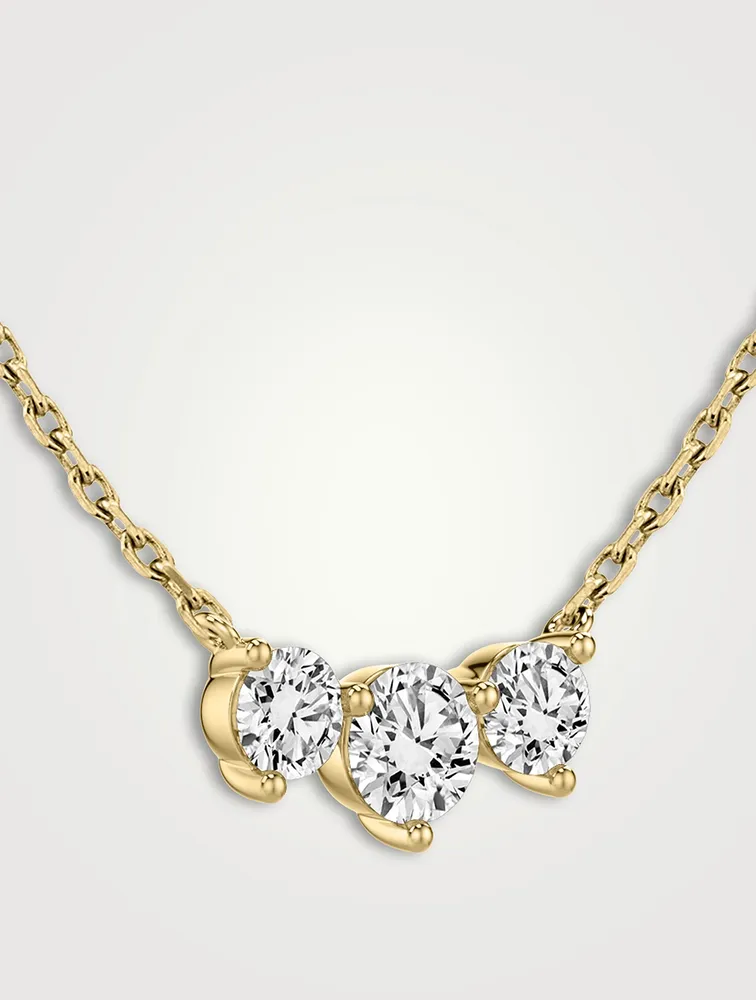 Solitaire Arc 14K Gold Three-Stone Lab Grown Diamond Necklace