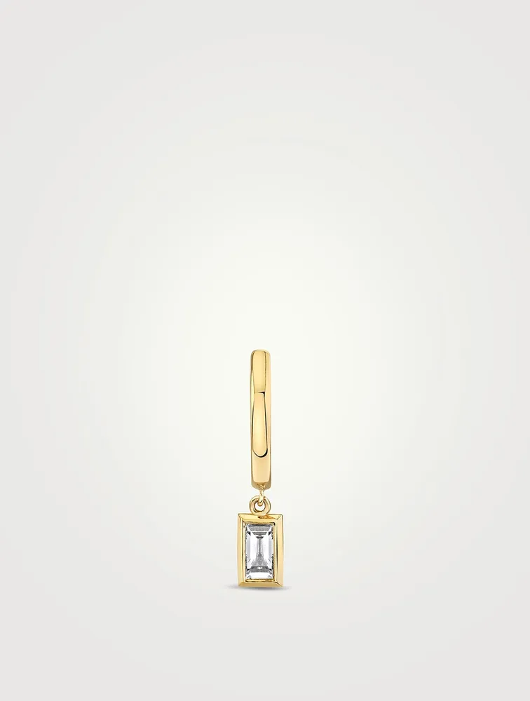 Bezel 14K Gold Drop Baguette Lab Grown Diamond Huggie Earring