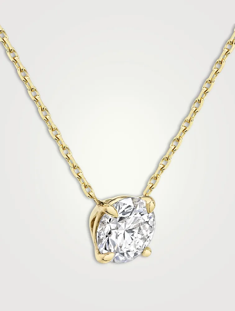 Solitaire 14K Gold Brilliant Round Lab Grown Diamond Necklace