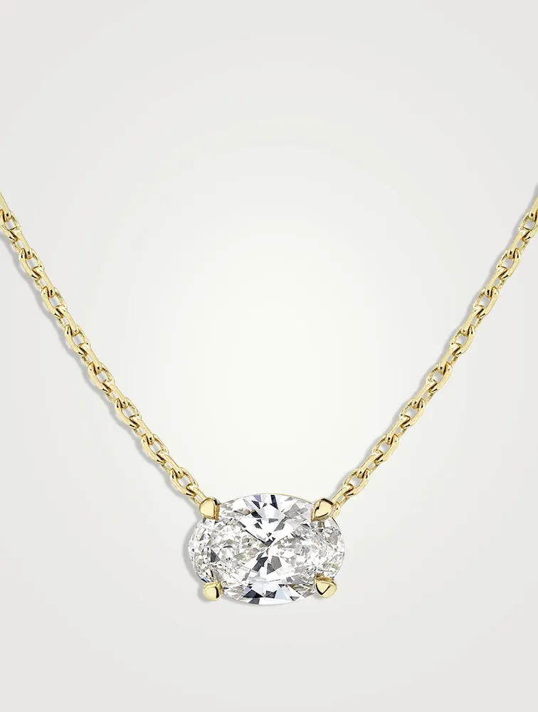 Solitaire 14K Gold Oval Lab Grown Diamond Necklace