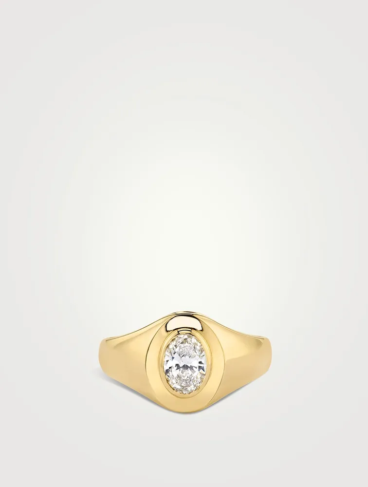 Statement 14K Gold Oval Lab Grown Diamond Signet Ring